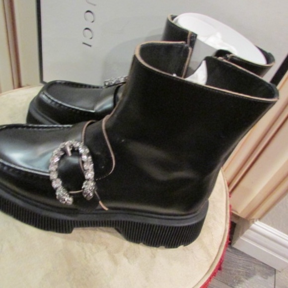 Gucci women's above ankle leather zipper platform boots Sz 39.5 - Picture 9 of 16